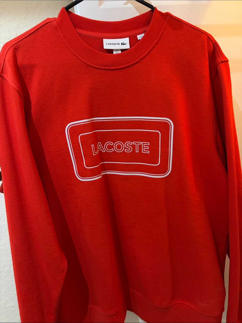 Lacoste Red Crewneck with White Logo Outline
